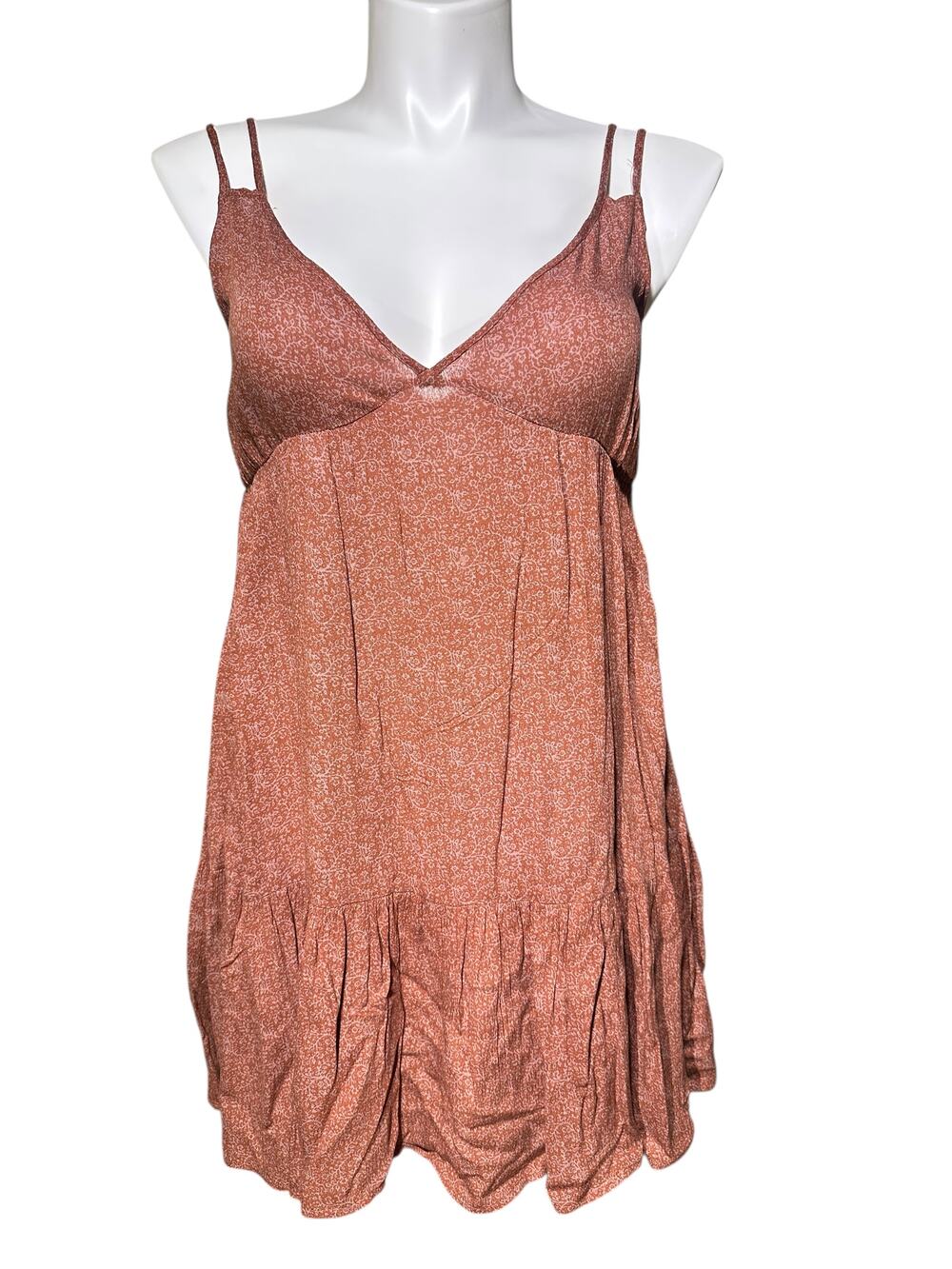 O’Neill Women’s Medium Rust Floral Boho Mini Dress Spaghetti Strap V-Neck
